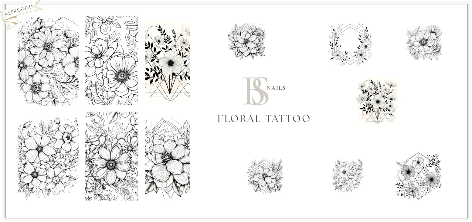 Collection of floral tattoo designs WATERSLIDE NAIL DECALS | BRIGHTSPOT NAILS