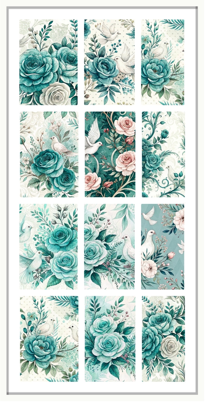 TEAL WEDDING | Floral & Dove Waterslide Nail Decals