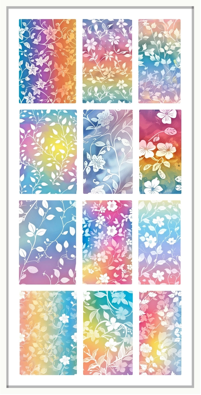 Set of white floral pattern and ombre pastel background design waterslide nail decals