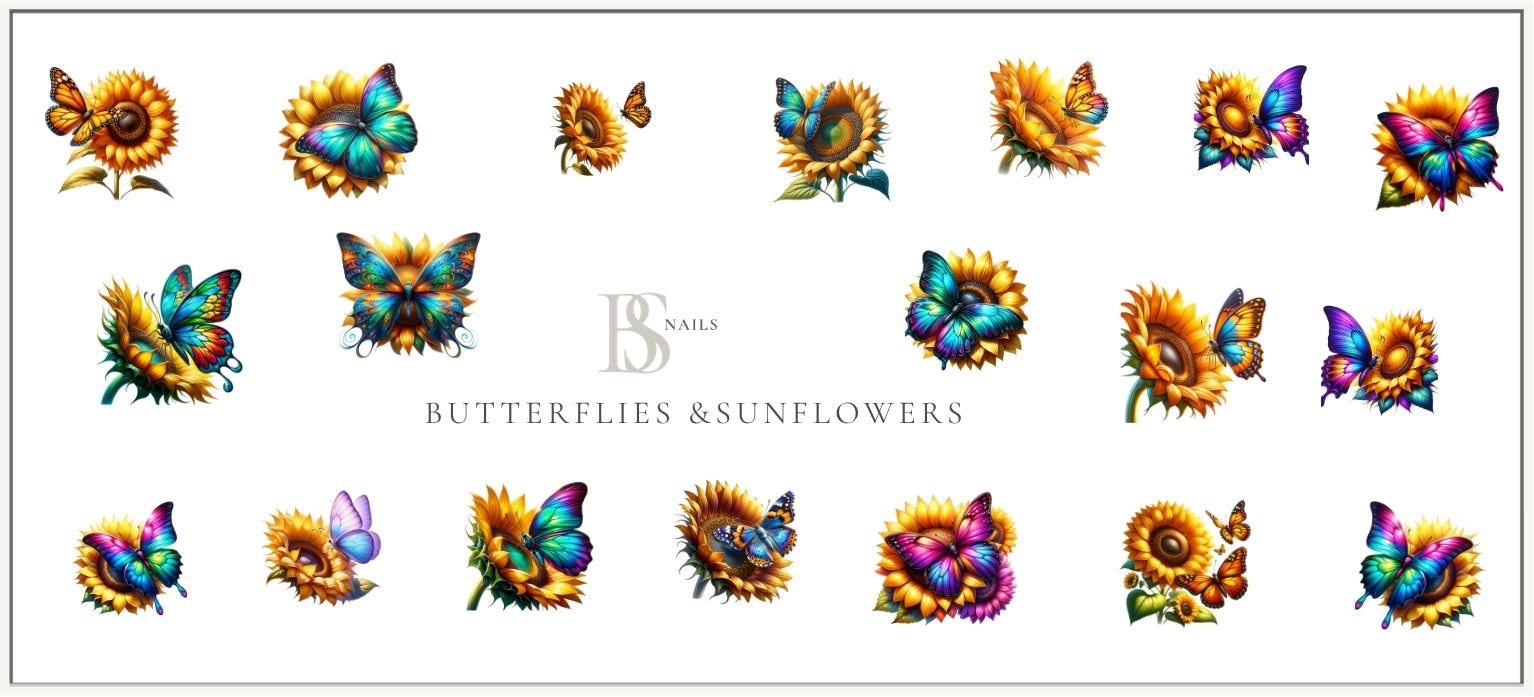 Waterslide Nail Decal | BUTTERFLIES &amp; SUNFLOWERS
