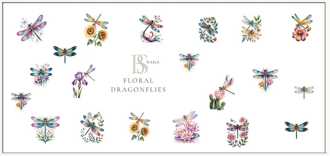 Waterslide Nail Decal |FLORAL DRAGONFLIES