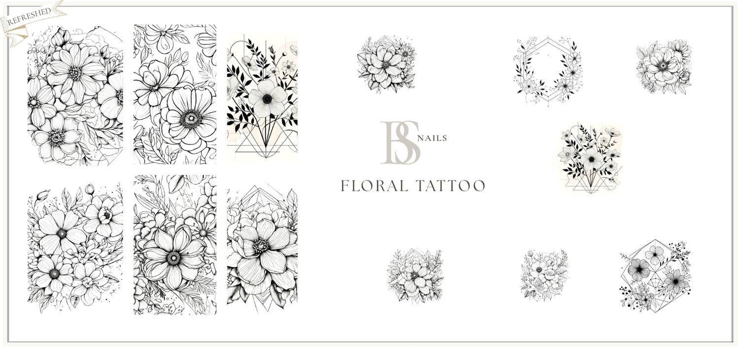 Collection of floral tattoo designs WATERSLIDE NAIL DECALS | BRIGHTSPOT NAILS
