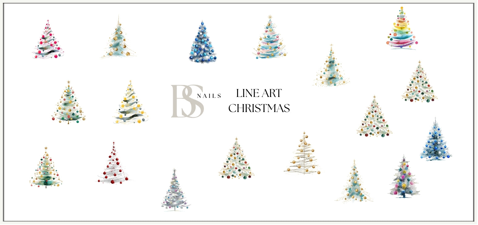 Waterslide Nail Decals | LINE ART CHRISTMAS