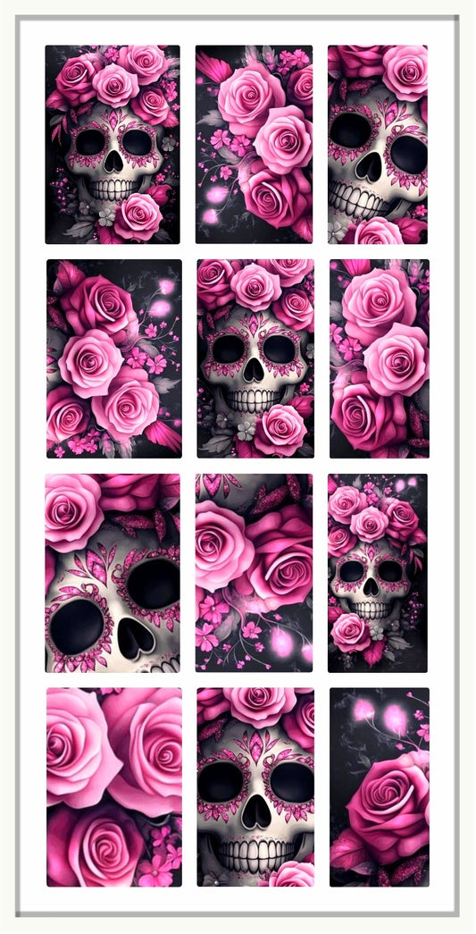 DEADLY DEVOTION  | Gothic Skull & Roses Waterslide Nail Decals